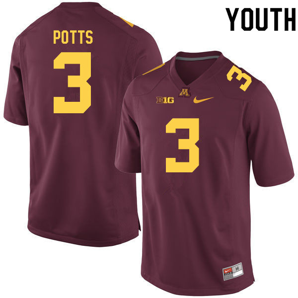 Youth #3 Trey Potts Minnesota Golden Gophers College Football Jerseys Sale-Maroon - Click Image to Close